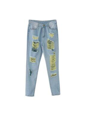 Distressed Ripped Denim Jeans For Women 2XL